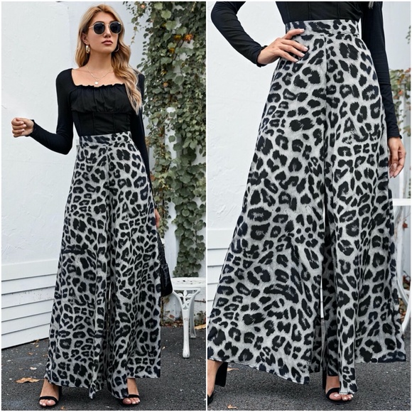 High waist leopard print palazzo wide leg pants - Picture 2 of 5